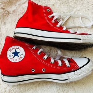Red and White High Top Converse Size 8